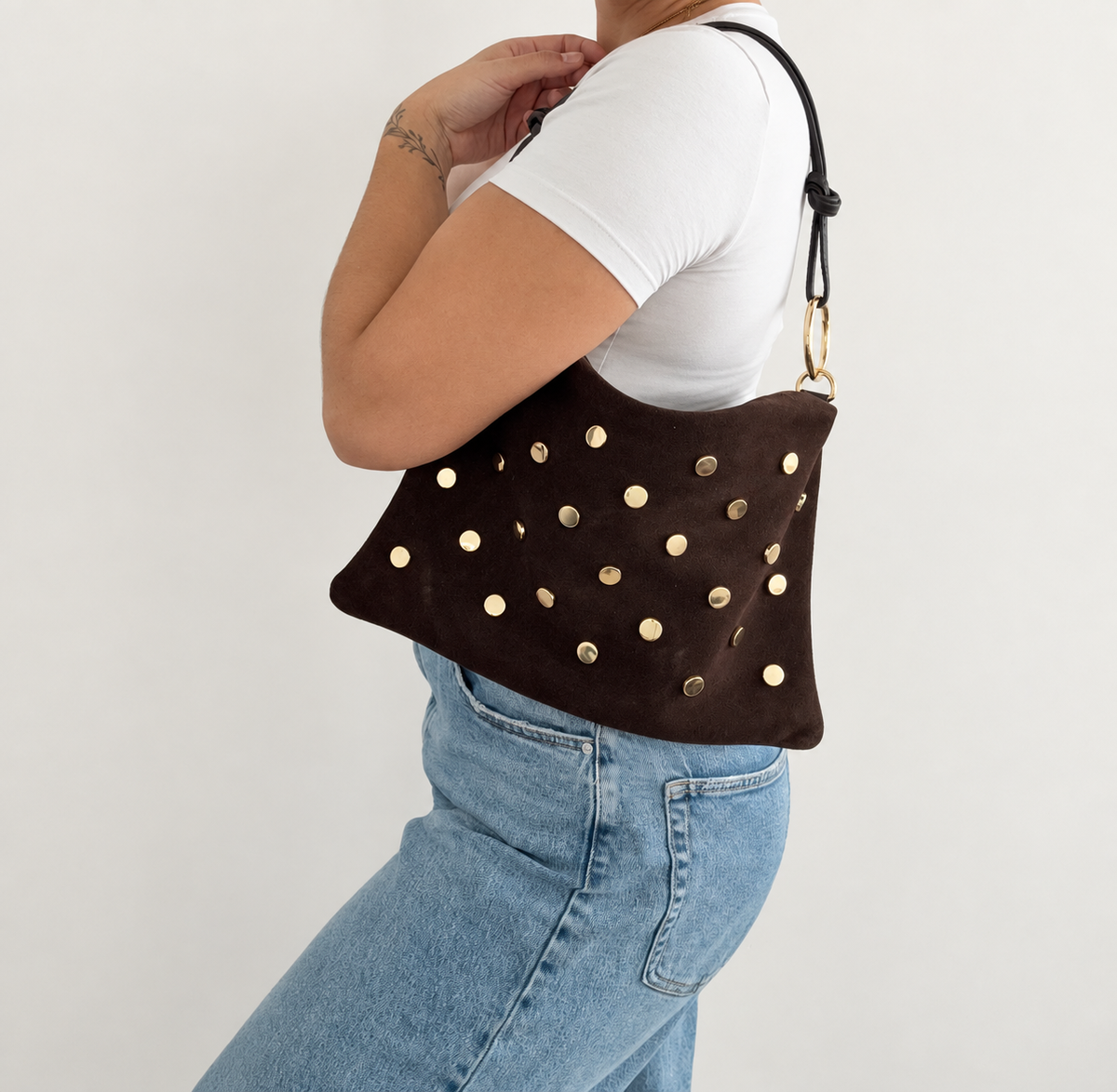 Grote stud bag suède