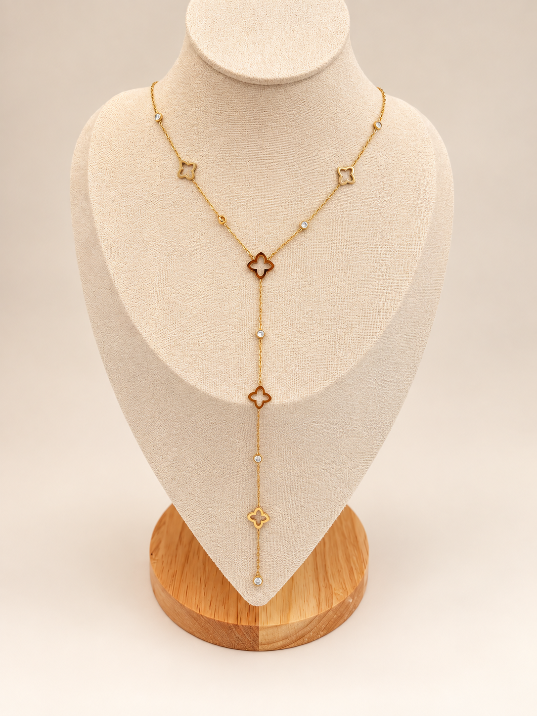 Lange ketting met stras goudkleurig