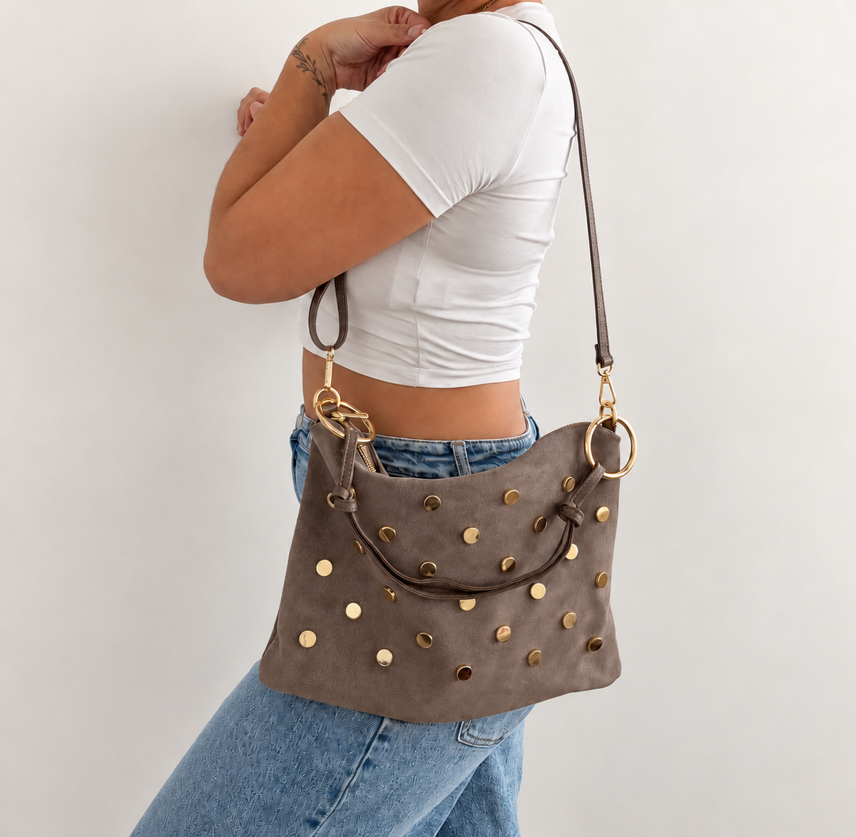 Grote stud bag suède