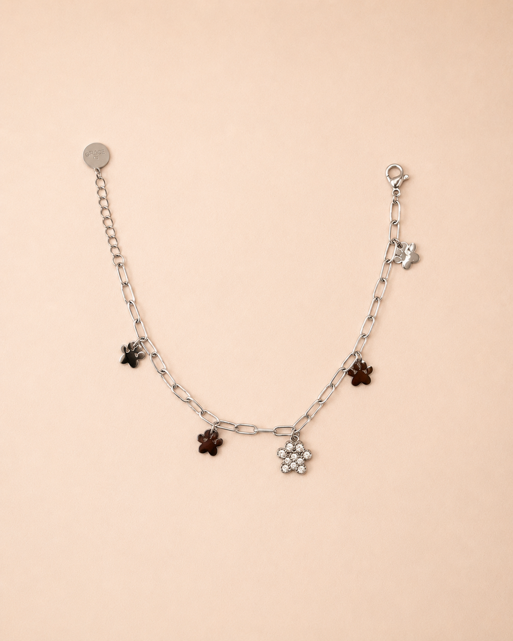 Armbandje hondenpootjes zilver