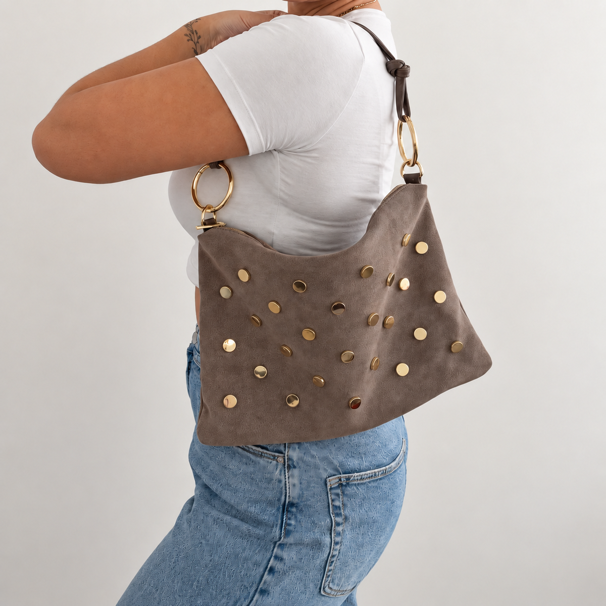 Grote stud bag suède