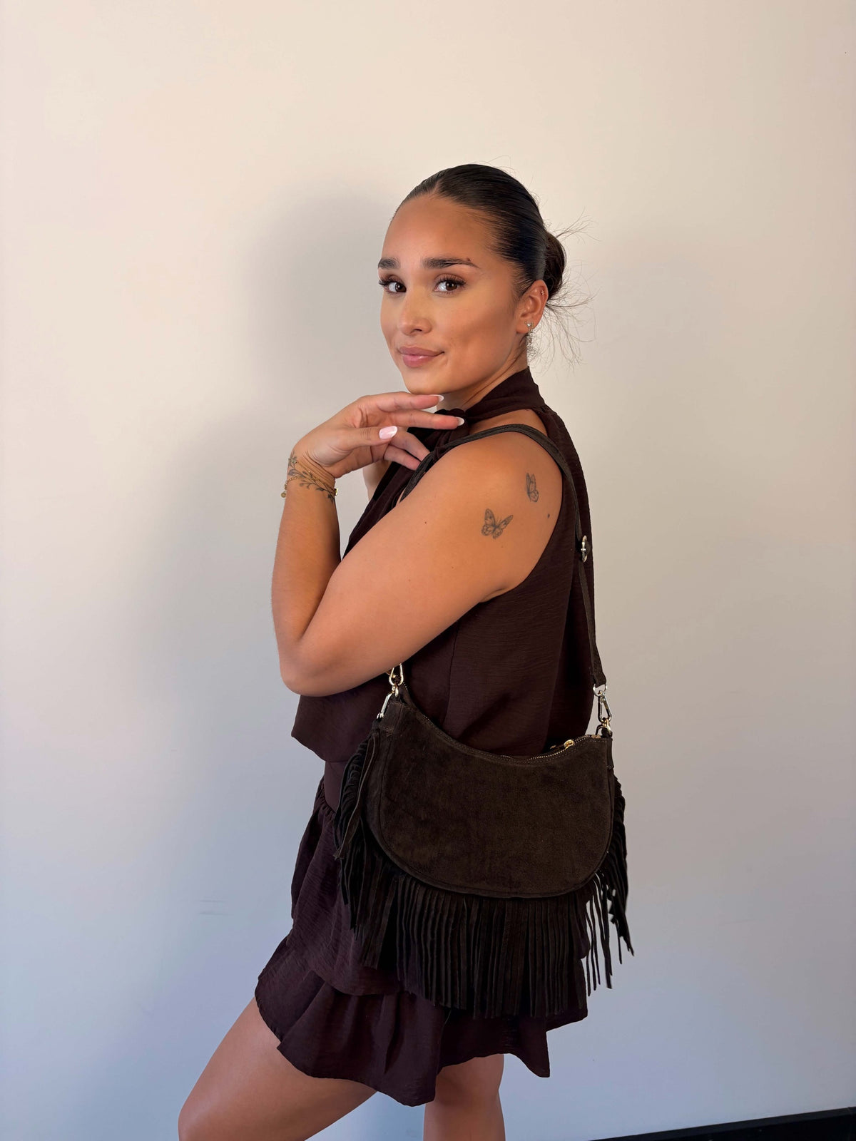 Fringe bag suède