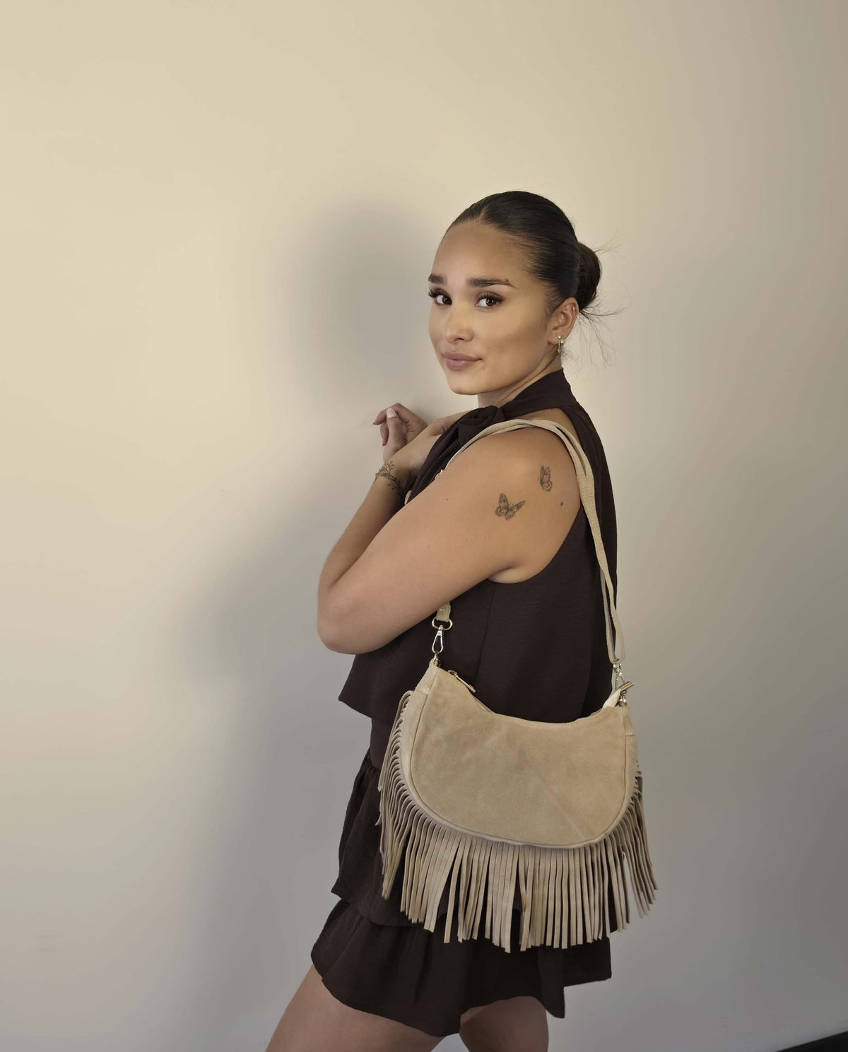 Fringe bag suède