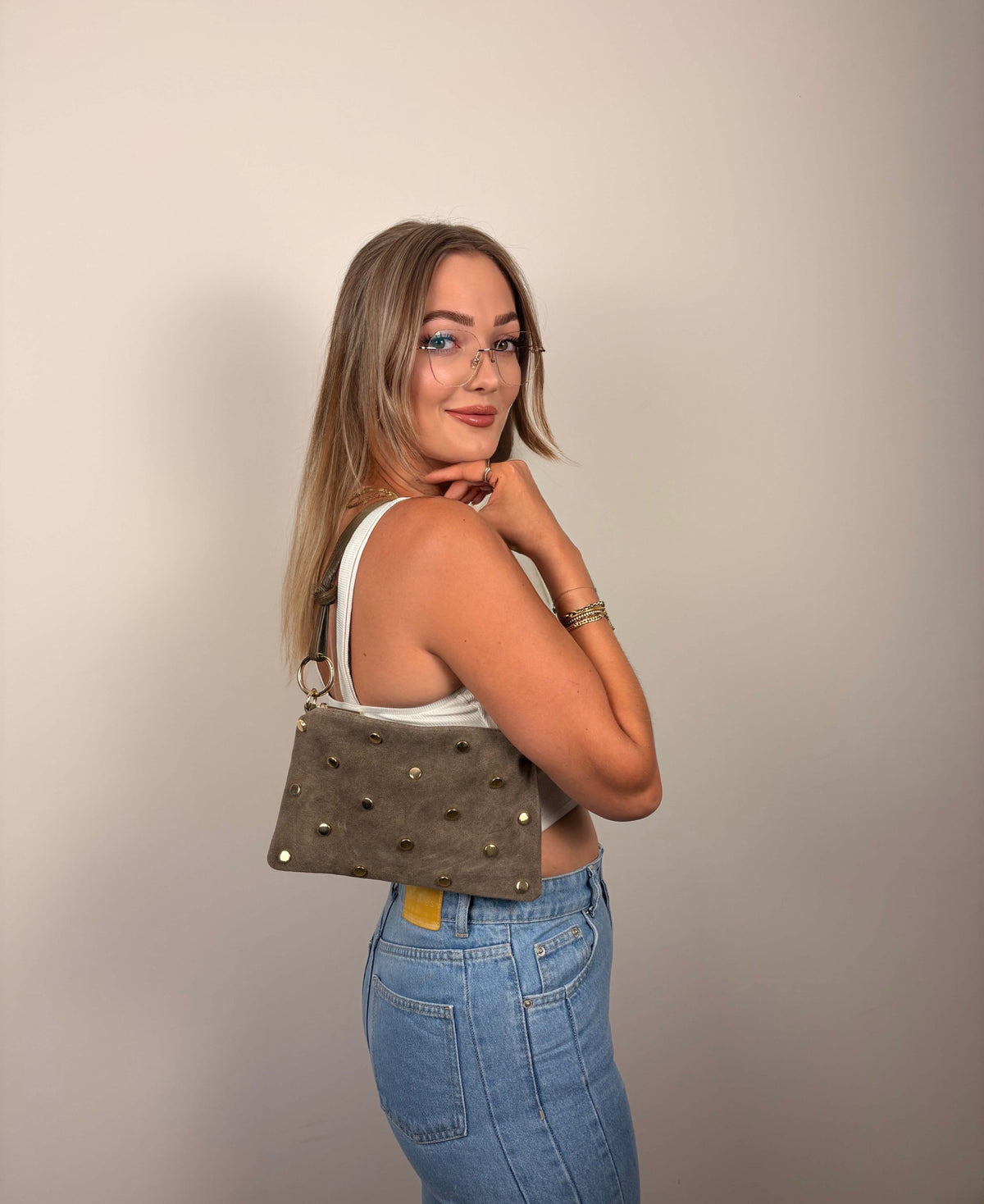 Stud bag suède