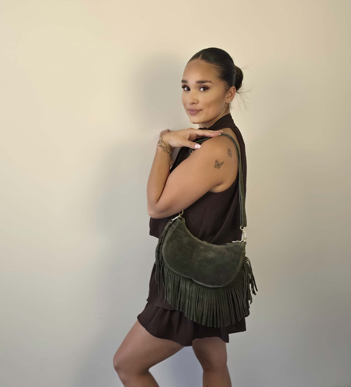 Fringe bag suède