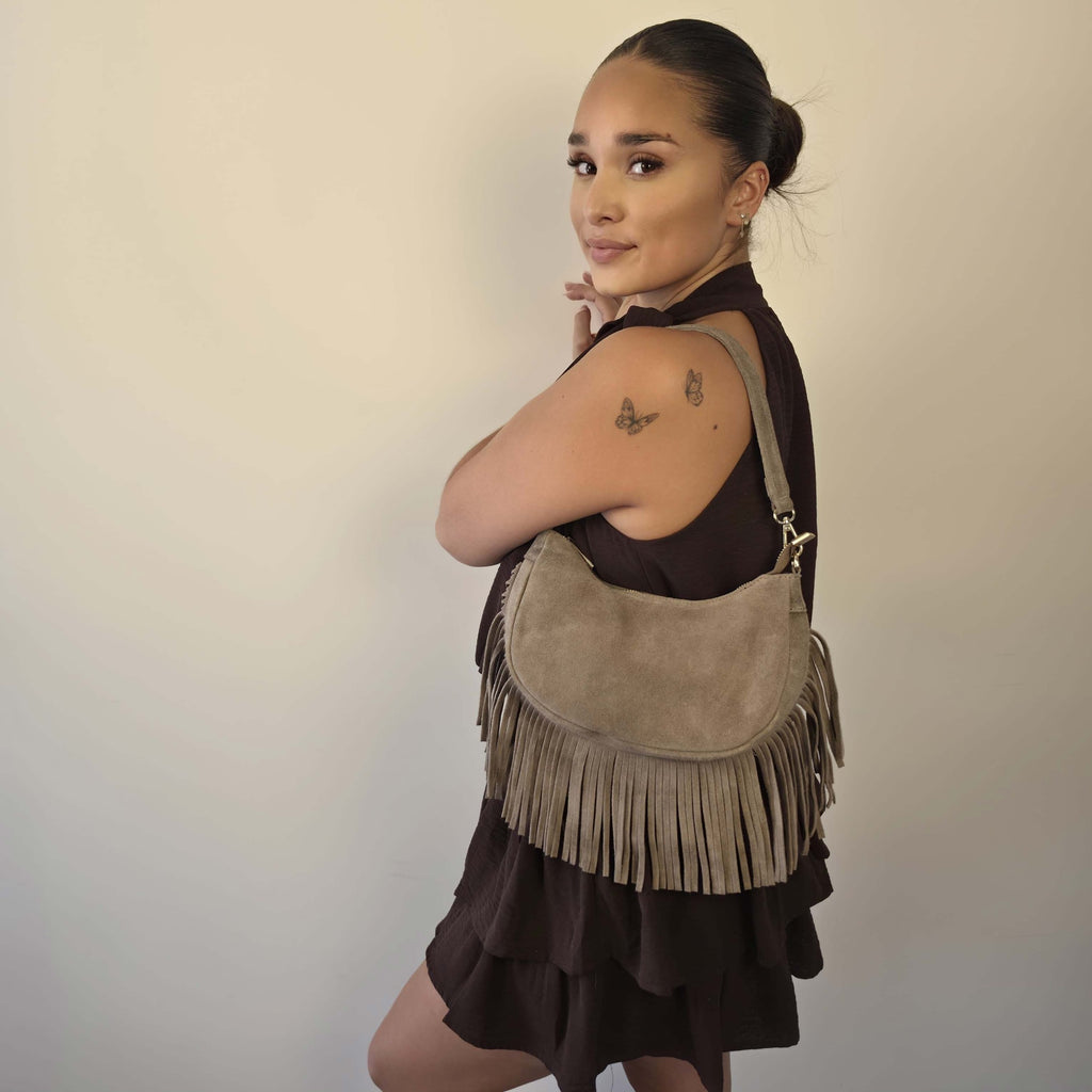 Fringe bag suède