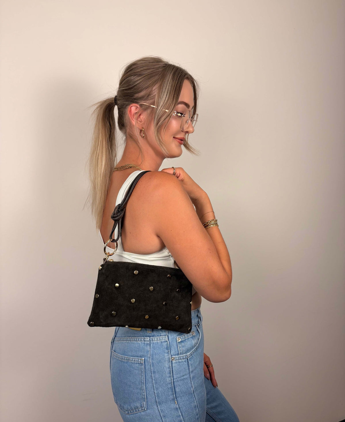 Stud bag suède