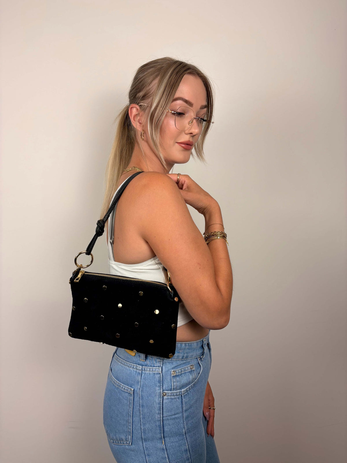 Stud bag suède